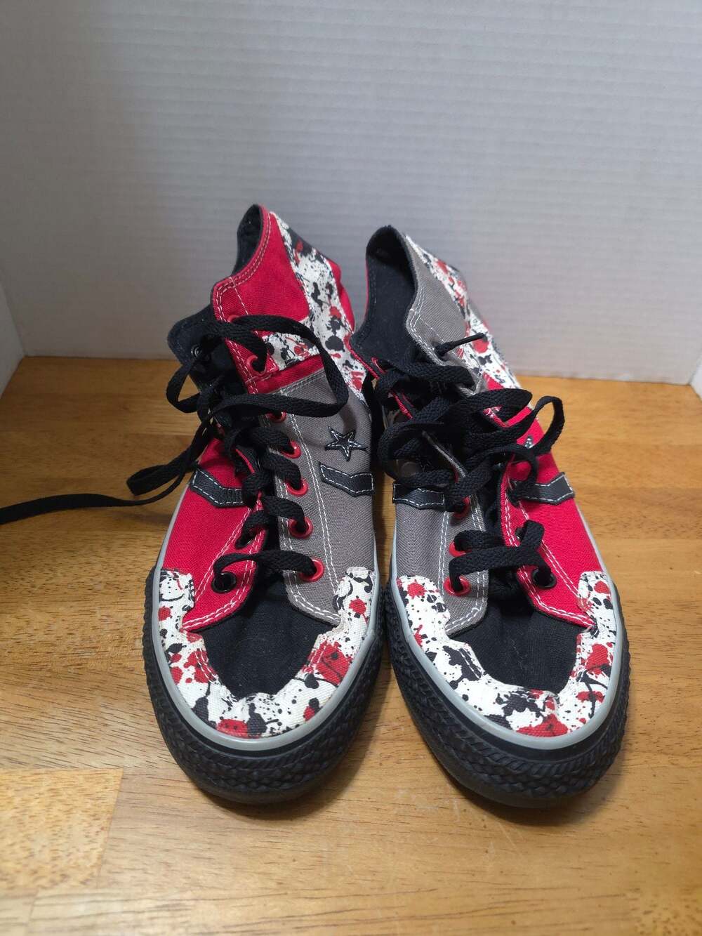 Converse All Star Chuck Taylor High Top Sneakers Red Grey Black Paint Splatter - Picture 2 of 7
